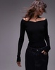 ARKET compact slinky compact knit top with off shoulder sweetheart neckline in black