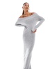 Aria Cove knitted bardot fold over maxi sweater dress in gray heather