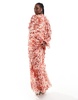 ASOS DESIGN Curve long sleeve ruffle maxi in satin and chiffon mix in red animal print