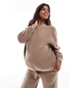 ASOS DESIGN Maternity lounge borg sweatshirt & wide leg pants set in taupe