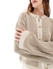 ASOS DESIGN crew neck cardigan with plated detail in neutral