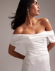 ASOS DESIGN bardot draped satin maxi wedding dress in white