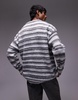 Topman relaxed fit fluffy stripe sweater in gray stripe
