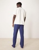 ASOS DESIGN henley waffle pajama set in navy and white