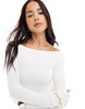 Bershka ruched side long sleeve t-shirt in ecru