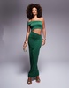 Aria Cove exclusive slinky bandeau asymmetric cut out detail maxi dress in emerald green