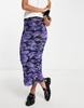 Topshop ruched mesh floral midi skirt in purple