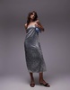 Topshop needle embellished bandeau maxi dress in silver