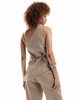 Reclaimed Vintage tunic top with cross over ties in linen look beige pinstripe - part of a set