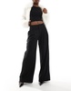 Bershka lace waistband wide leg tailored pants in black