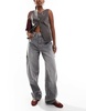 Bershka adjustable waist carpenter jeans in gray wash