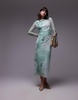 & Other Stories sheer mesh midi dress in green marble print