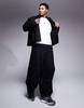 ASOS DESIGN oversized boxy overshirt with faux leather collar in black