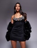 ASOS DESIGN embellished flower cup strappy mini dress in black