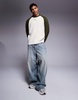 ASOS DESIGN super oversized boxy rib knit fisherman raglan sleeve sweater in dark green