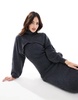 Pieces knitted roll neck cropped sweater in charcoal - part of a set