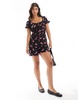 ASOS DESIGN spun lace trim corset waist romper in black floral print