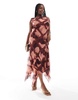 ASOS DESIGN Curve sleeveless midaxi dress with flare panels in blurred burgundy check