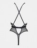 Ann Summers Obsession lace and fishnet plunge front crotchless bodysuit with strapping detail in black