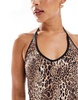 Bershka contrast trim tankini top in leopard print - part of a set