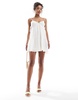 Bershka strappy lace trim tiered mini dress in white