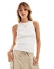 Mango sleeveless knitted racer tank top in white