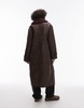 Topshop faux leather shearling long aviator jacket in burgundy