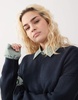 COLLUSION v neck meet and greet sweater with arm rib in navy