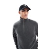 Jack & Jones fluffy knit half zip in dark gray