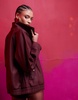 ASOS DESIGN leather look bomber jacket in burgundy