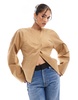 ASOS DESIGN extreme sleeve nipped waist blazer in camel