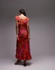Topshop premium ruffle pintuck gown in red and orange floral