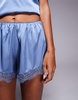 ASOS DESIGN satin and lace cami and short set in blue