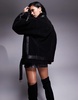 Aria Cove oversized faux shearling deep cuff jacket in black