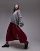 Topshop crinkle cotton laundered full skirt in burgundy