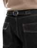 Bershka baggy jeans with fold over hem in dark blue -set