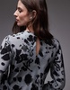 Topshop balloon sleeve maxi dress in gray abstract floral