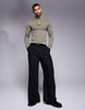 ASOS DESIGN knitted washed muscle rib quarter zip funnel sweater in khaki