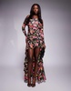 AFRM Kellie off the shoulder maxi dress with train detail in wallpaper rose print