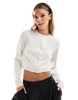 ASOS DESIGN crew neck cropped cardigan with pocket in cotton blend in white