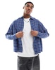 ASOS DESIGN boxy oversized long sleeve shirt in blue dad check