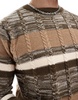Another Influence mix match stripe round neck sweater in brown