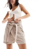 & Other Stories linen high rise belted shorts in brown