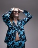 Topshop long sleeve tie up printed top in turquoise - part of a set