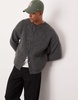 ASOS DESIGN relaxed boxy fit heavyweight knitted wool mix crew neck cardigan in gray
