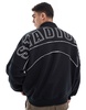 Bershka 1/4 zip piped back printed sweatshirt in black