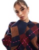 ASOS DESIGN knit crew neck argyle sweater with stitch detail