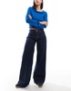 Bershka clean wide leg jeans in authentic dark blue
