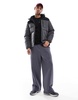 Jack & Jones color block puffer jacket in dark gray & black