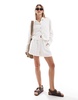 ONLY linen blend cropped shirt with contrast stitch in white - part of a set